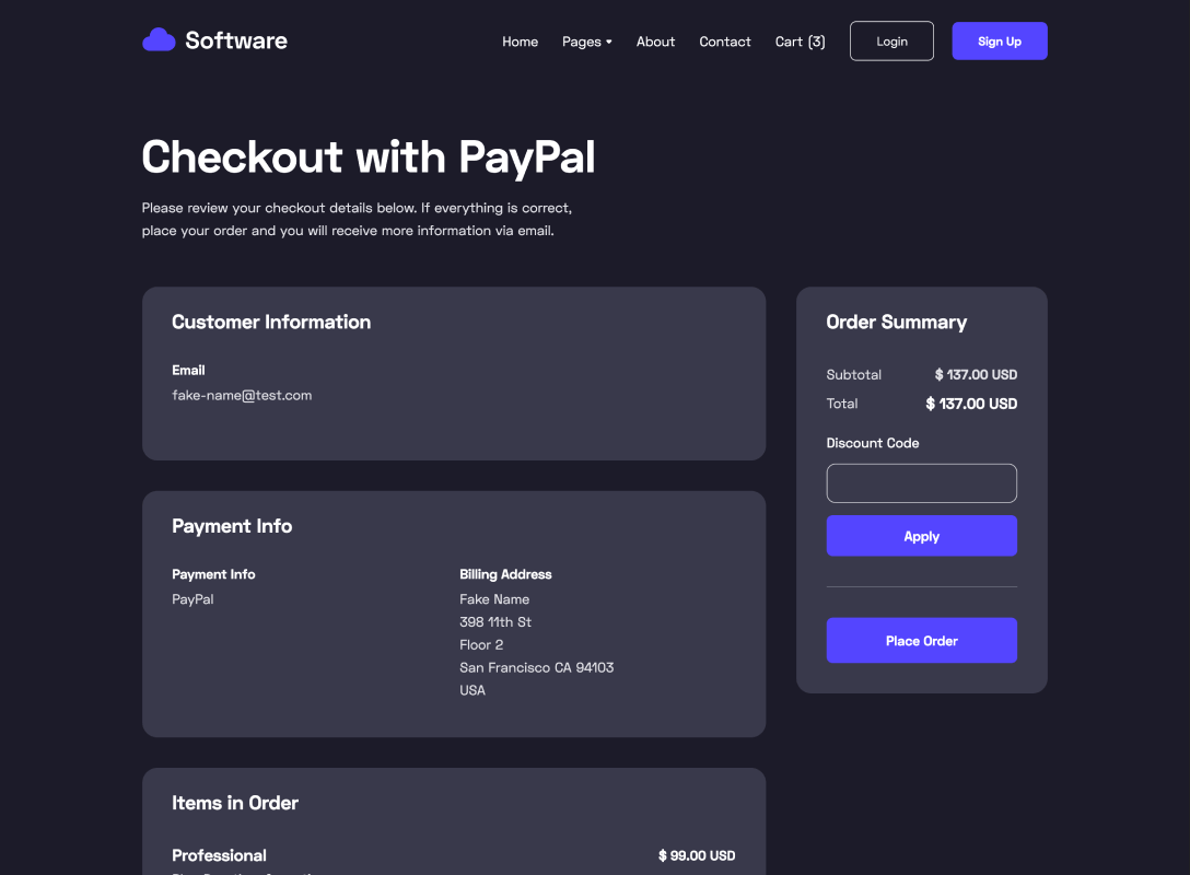 Checkout PayPal - Software Webflow Template