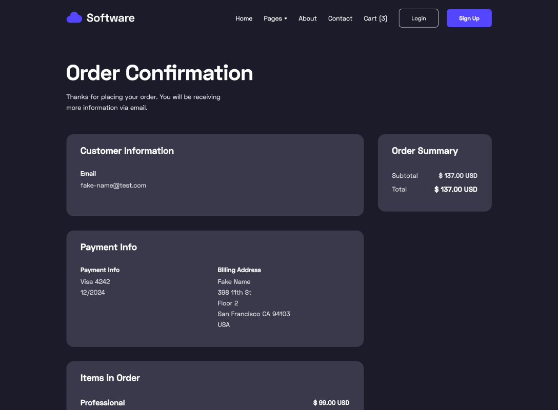 Order Confirmation - Software Webflow Template